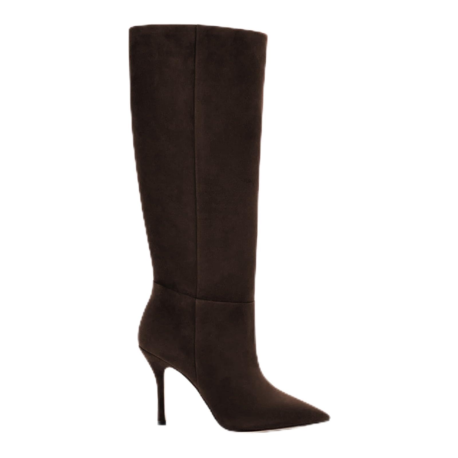 Womens Suede Knee-High Boots Pointed Toe Stiletto Elegant Dress Boots with Stylish Comfortable Knee High Boots