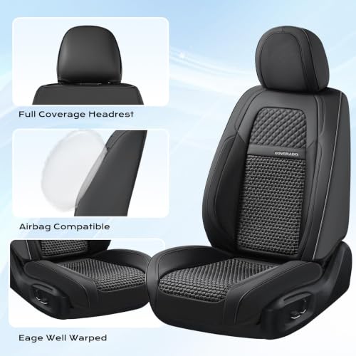 Image of Coverado Leather Front Seat Covers, 2-Pack Universal Waterproof Breathable Leather Woven Leatherette Seat Cushions, Auto Car Seats Protectors, Fit for Most Vehicles-Blackpure