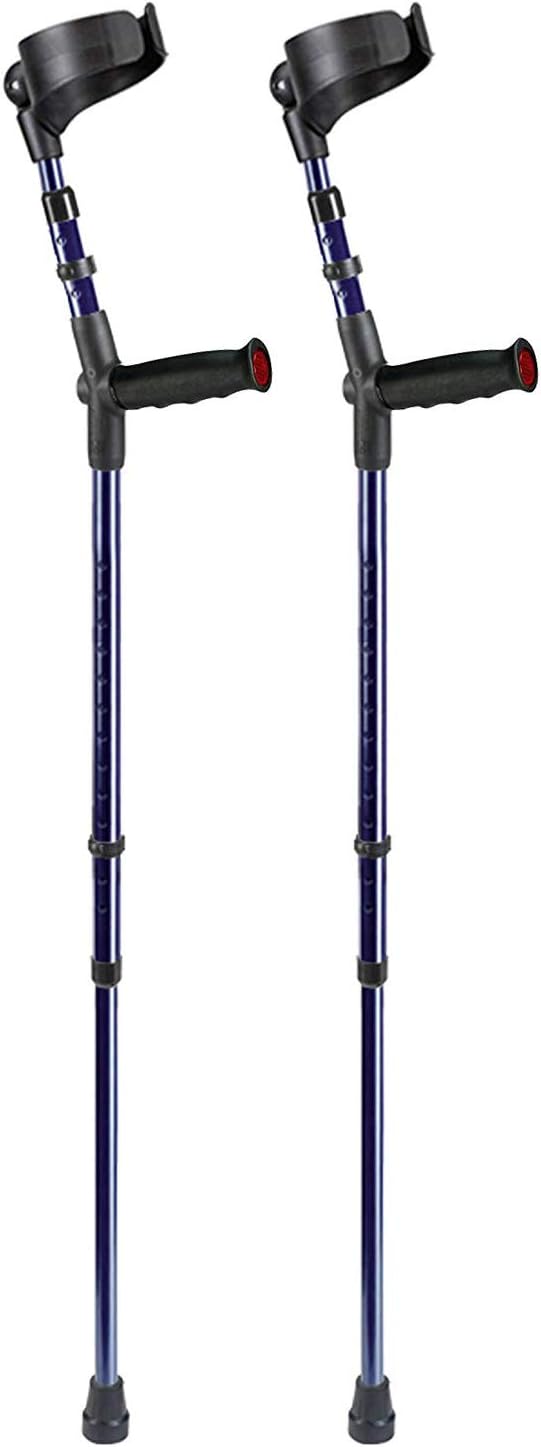 Pair of Height Adjustable Ossenberg Soft Ergonomic Grip Closed Cuff Crutches Metallic Blue Colour Maximum User Weight 23.5 Stone