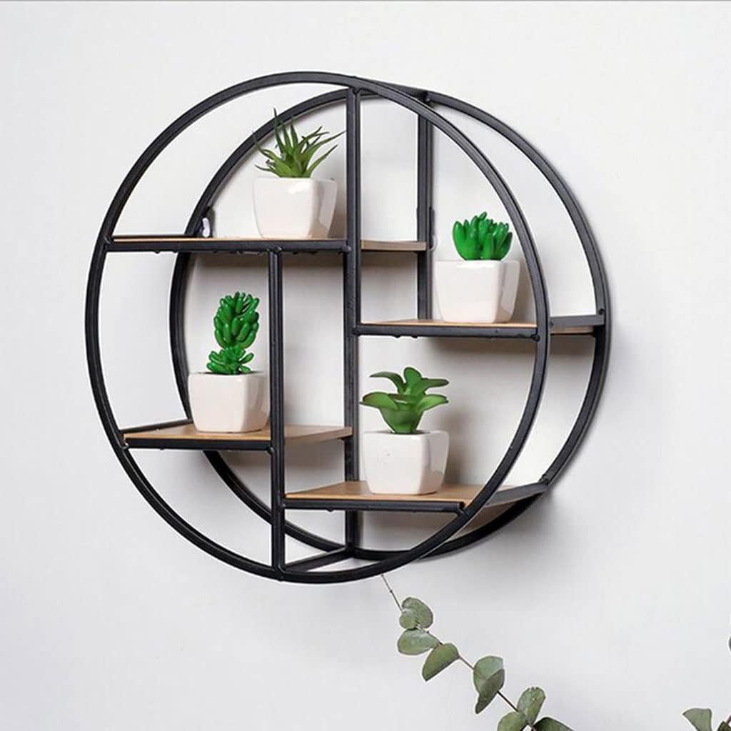 JSEIAJB Fashion Wall Mounted Iron Shelf Round Floating Shelf Wall Hanging Rack for Home Living Room Office Decoration