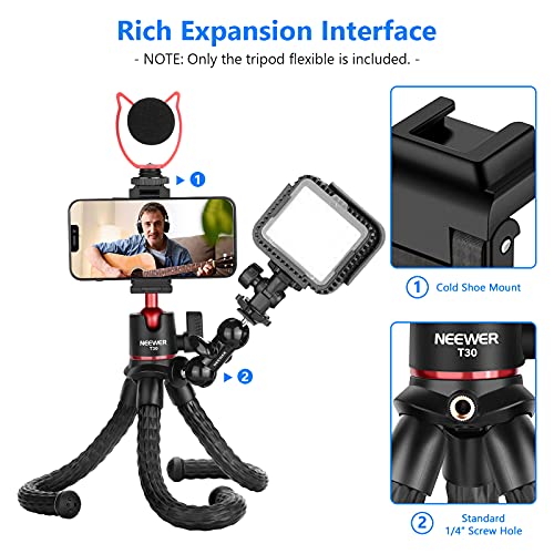 Image of NEEWER TP34 Camera Tripod w Remote, Mini Flexible Vlog Phone Tripod Stand | With Action Camera Mount Adapter, Hidden Phone Holder, Cold Shoe, Compatible with iPhone Hero13 12 11 10 9, Max Load 4.4lb