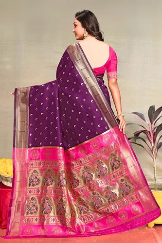 Image of C J Enterprise Women's Pure Kanjivaram Silk Saree Paithani Soft Wedding Sarees With Blouse Piece (Chand paithani)