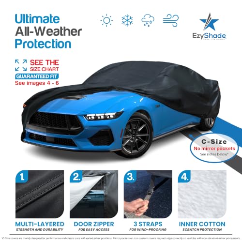 Image of EzyShade Sports Car Cover Waterproof All Weather. See Size-Chart. Black C4