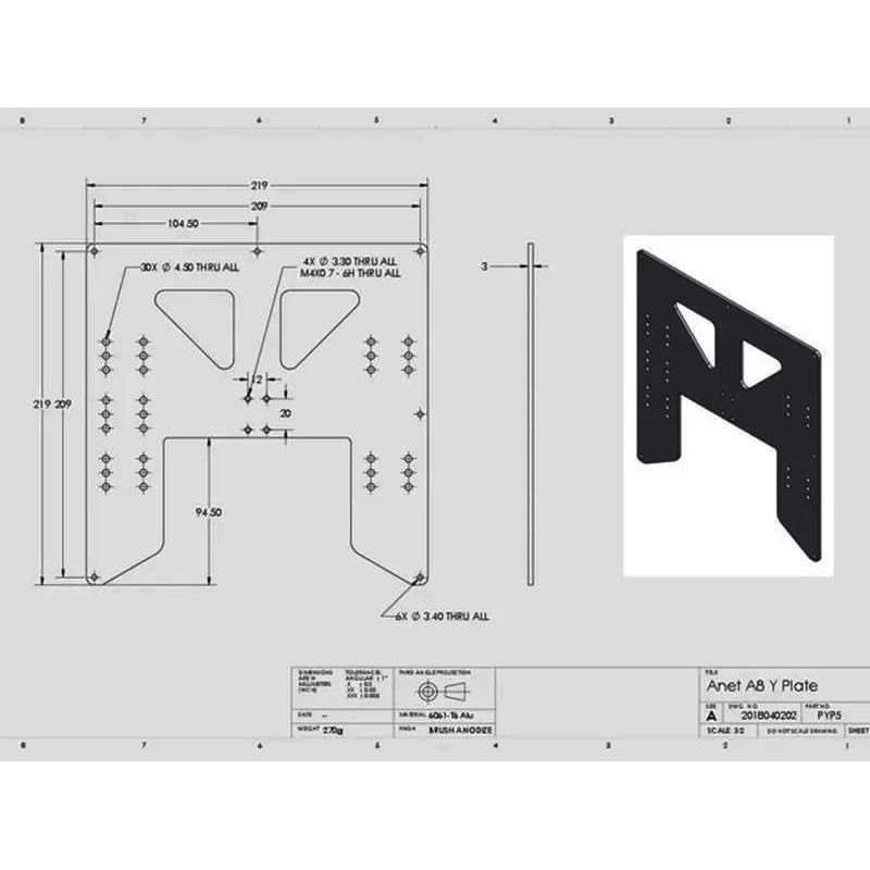 Piastra di aggiornamento Carrello Y for Stampante 3D Piastra in Lega di Alluminio anodizzato Carrello Y Spessore 3 mm