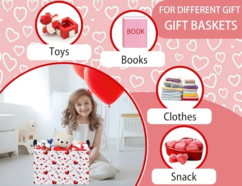 Image of Large Valentine's Day Basket Heart Shaped Storage Bin for Gifts Collapsible Organizer Room Decor (3D Love)