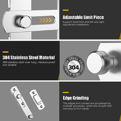 Image of Stainless Steel Flip Latch Door Lock - Sliding Barn Door Lock, Safety Gate Latch for Garden, Bathroom, Garage, Coop, Closet, Cabinet & Window - Heavy Duty Bolt Lock Hardware (Silver)