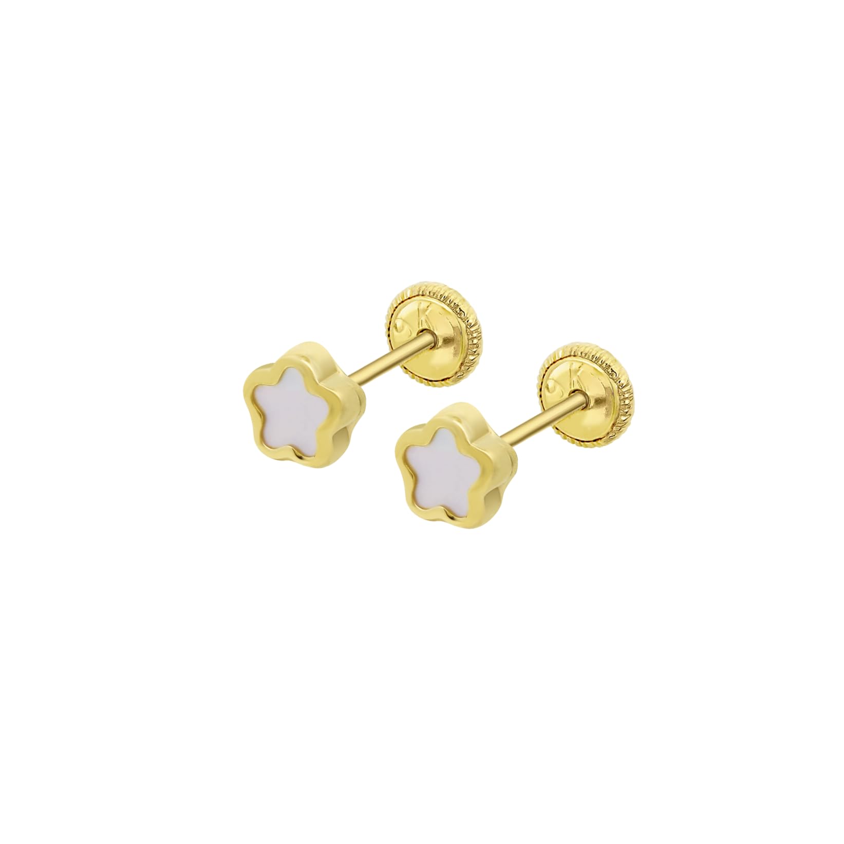 TIME ROAD Pendientes Bebé Niña LG00032/4 de Oro 9K 375 ml - Cierre Seguro de Rosca - Pendientes de Flor 4 mm - Infantil 3, 6, 12 a 24 meses - Ideal como Regalo de Nacimiento, Bautizo o Cumpleaños