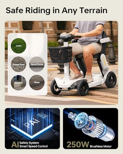 Image of Paiseec S3 Mobility Scooters for Seniors, 40 Miles Long Lasting Mobility Scooter Foldable, Lightweight Travel Scooter for Seniors, 300 lbs Capacity, AI Speed Control, 250W Motor (White-25miles)