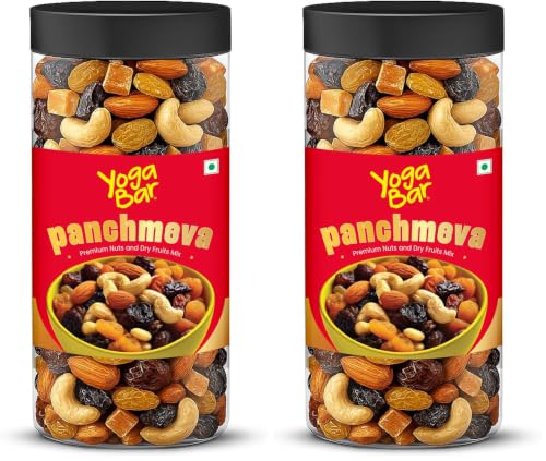 Image of Yogabar Panchmeva Premium Nuts and Dry Fruits Mix- 400 gm Jar | Almonds | Cashews | Raisin | Dates (Pack of 2)