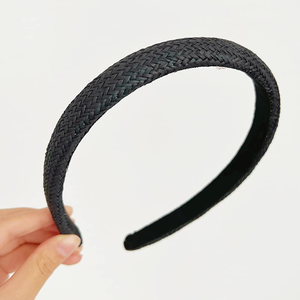 i-lan 4-pak prostych rattanowych opasek na głowę, 15 cm, wygodne, białe, beżowe, czarne, brązowe opaski na głowę o szerokości 5 cm, wyściełane opaski do włosów w stylu boho, nakrycie głowy dla