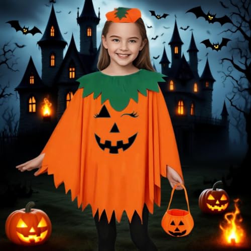 Disfraz poncho calabaza temático con corte holgado para mascaradas 2