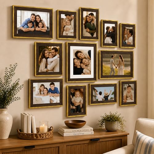 Image of Art Street Brown Collage Photo Frame Set of 13 for Wall Decor | Multi Size Family Picture Frames Gallery Wall Set | Modern Photo Frames for Living Room, Bedroom, Hallway & Home Decoration