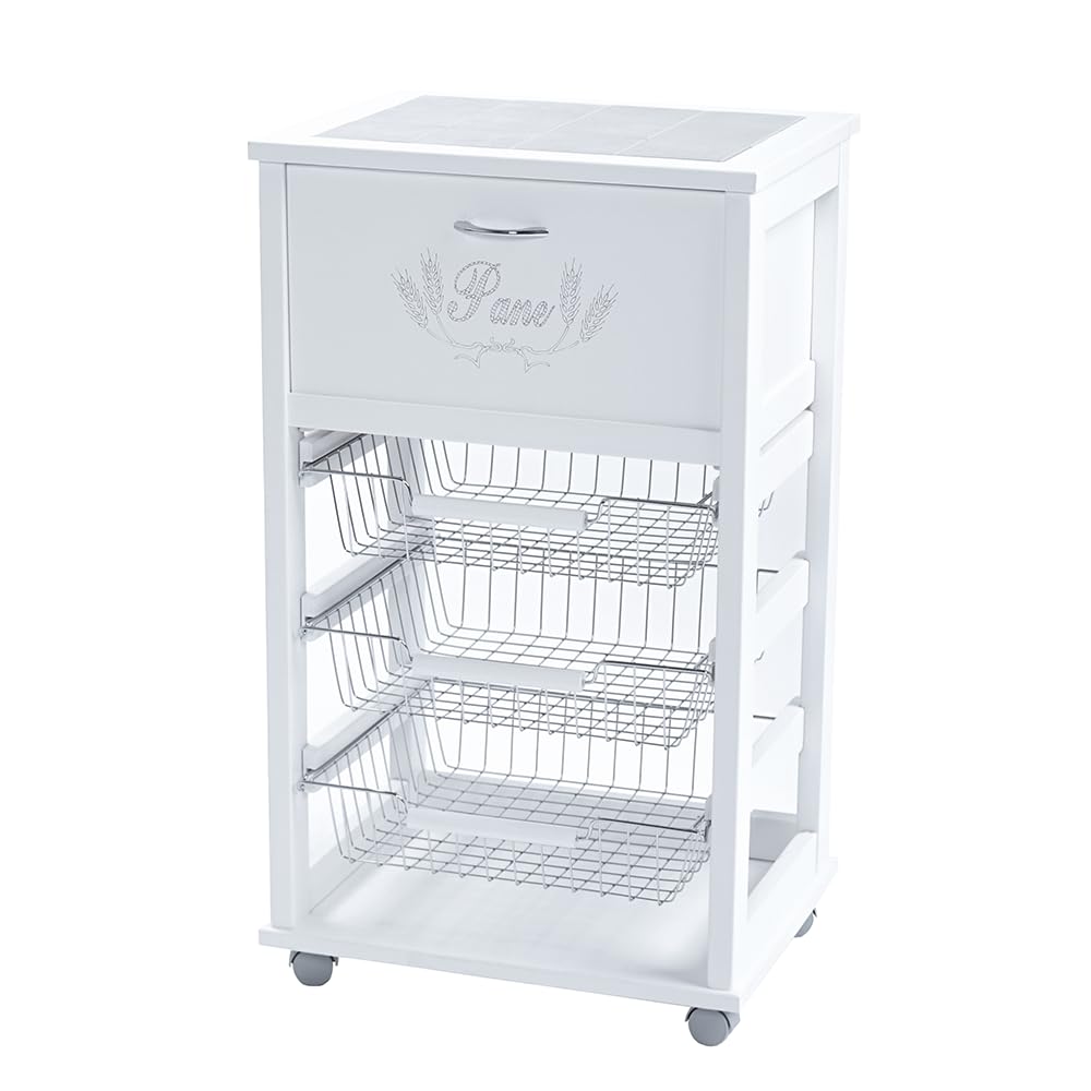 LIBEROSHOPPING.eu - LA TUA CASA IN UN CLICK Carrello Cucina portafrutta portapane con Ruote (Laccato Bianco)