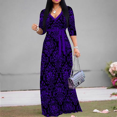 Image of Women Plus Size 3 /4 Sleeve V Neck Maxi Dress with Pockets | Soft fabric relaxed fit three quarter sleeve v neck with pockets for party and daily wear