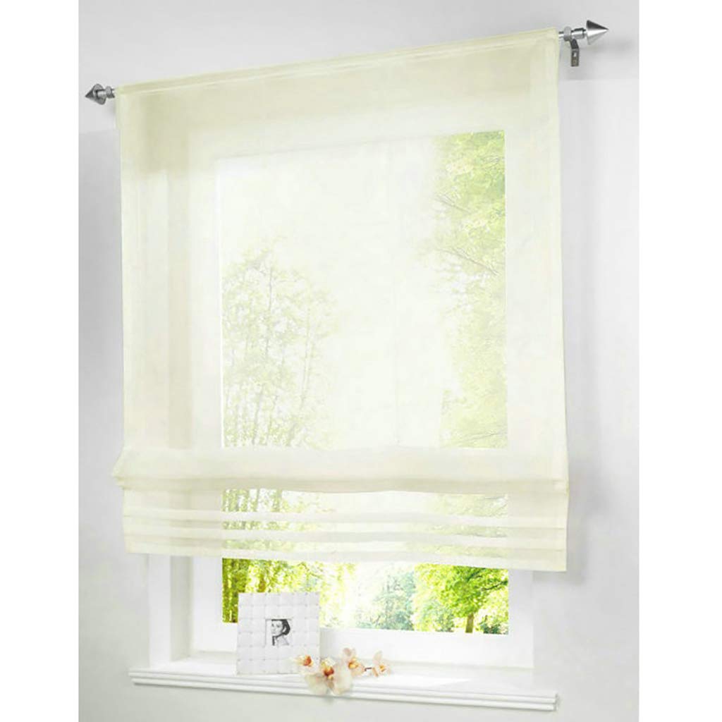 SIMPVALE 1 Panel Roman Blind Classic Solid Color - Sheer Tie-up Curtain with Rod Pocket - for Living Room Bedroom Balcony Kitchen Small Window, Beige, 120x155cm
