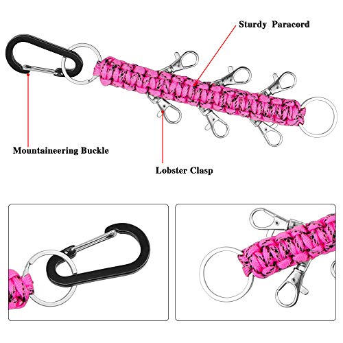 Yotako Paracord Cheer Bows Holder, 2 Pack Handmade Keychain Bow Organizer with 6 Pcs Cheer Bows Hanger for School Supplies Cheerleading Girls Cheer Bow Storage Black Pink - Thumbnail 5