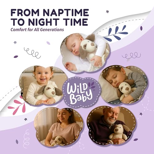 WILD BABY Microwavable & Weighted Plush Toy - Dog Stuffed Animal for Comfort & Warmth - Soft, Heatable Plushie for Snuggles - Great for Kids, Toddlers & All Ages