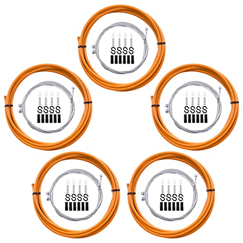 Glarks 5Pack Orange Bicycle Brake Cable Housing Set Including Brake Cables, Brake Housing, Ferrules, Cable End Caps, S-Clips Buckle For Mtb/Road Bike #TOP7