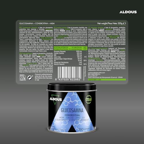 Glucosamina Condroitina MSM - 200 comprimidos XL - Colágeno, Ácido Hialurónico, Zinc, Calcio y Vitamina D3 - Antiinflamatorio Natural - Para Huesos y Articulaciones - Libre de plástico - ALDOUS - imagen 6