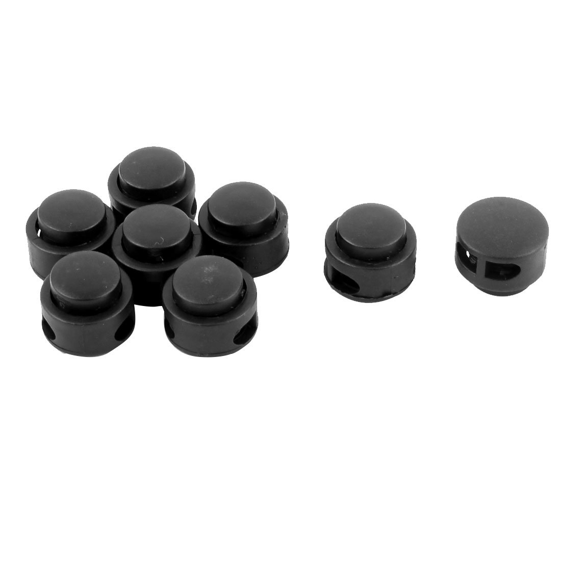 Uxcell Unisex Black Sourcing Map Plastic Spring Stop Double Hole Shoelace Buckle Lanyard Cord Lock End 8Pcs