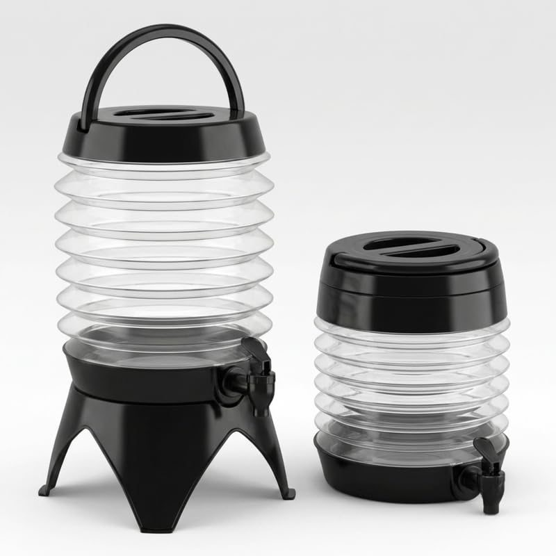 cyrox 5.5l folding drink dispenser with tap, foldable water jug, collapsible beverage container for juice, water & cold drinks, portable space saving dispenser for picnic, camping & home (1pcs)(black)