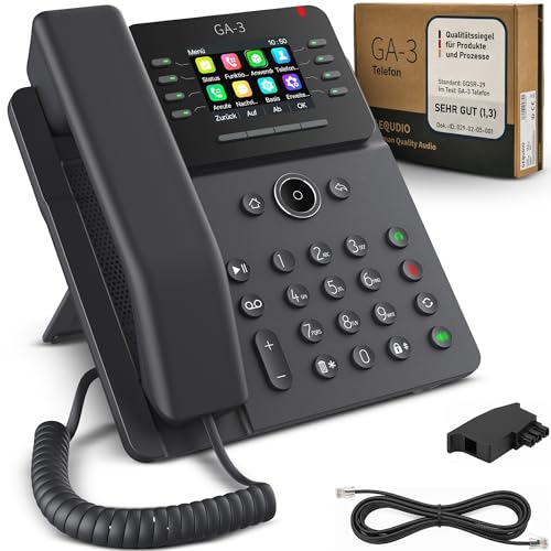 GEQUDIO GA-3 Festnetztelefon Schnurgebunden Anrufbeantworter Farbdisplay Tischtelefon für alle Anschlüsse FritzBox Speedport TAE Hybrid IP Deutsche Anleitung USB EU-Version