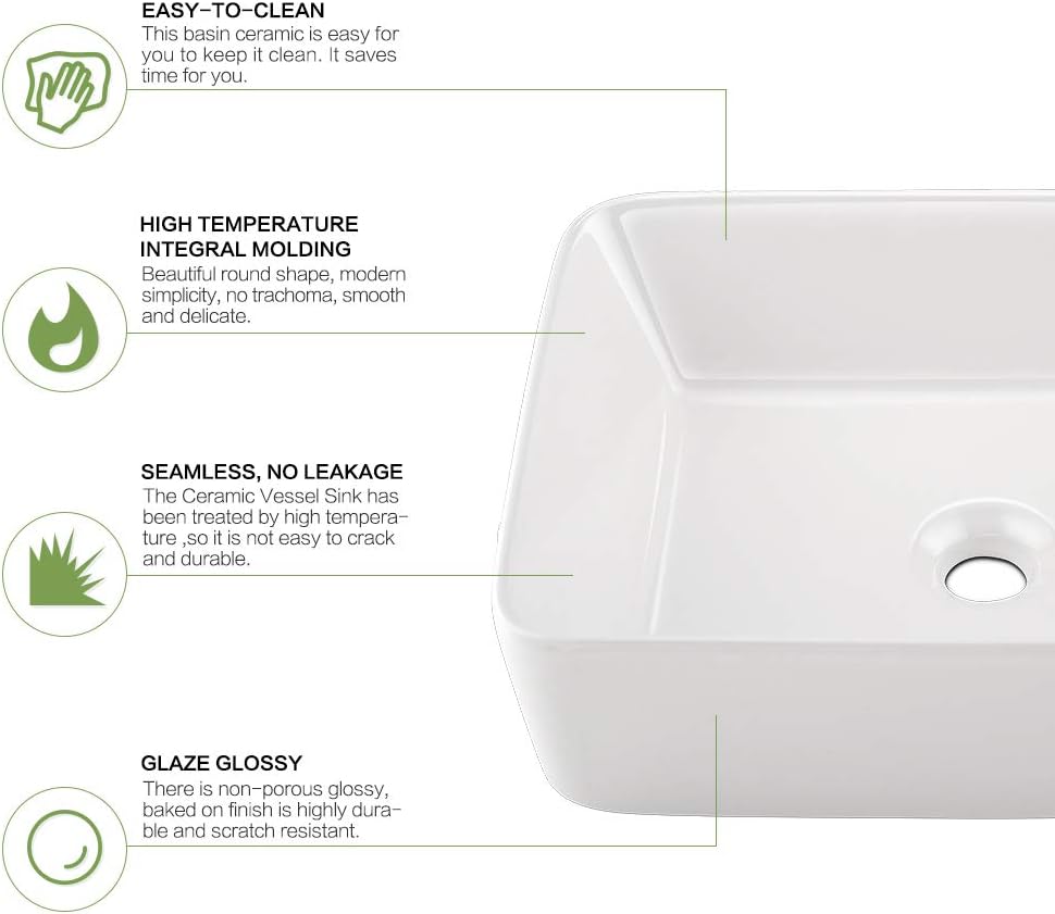 16 Inch White Bathroom Sink With Faucet,HLBLFY 16x12 Rectangular Bathroom Sinks Above Counter White Vessel Sink Ceramic Art Basin
