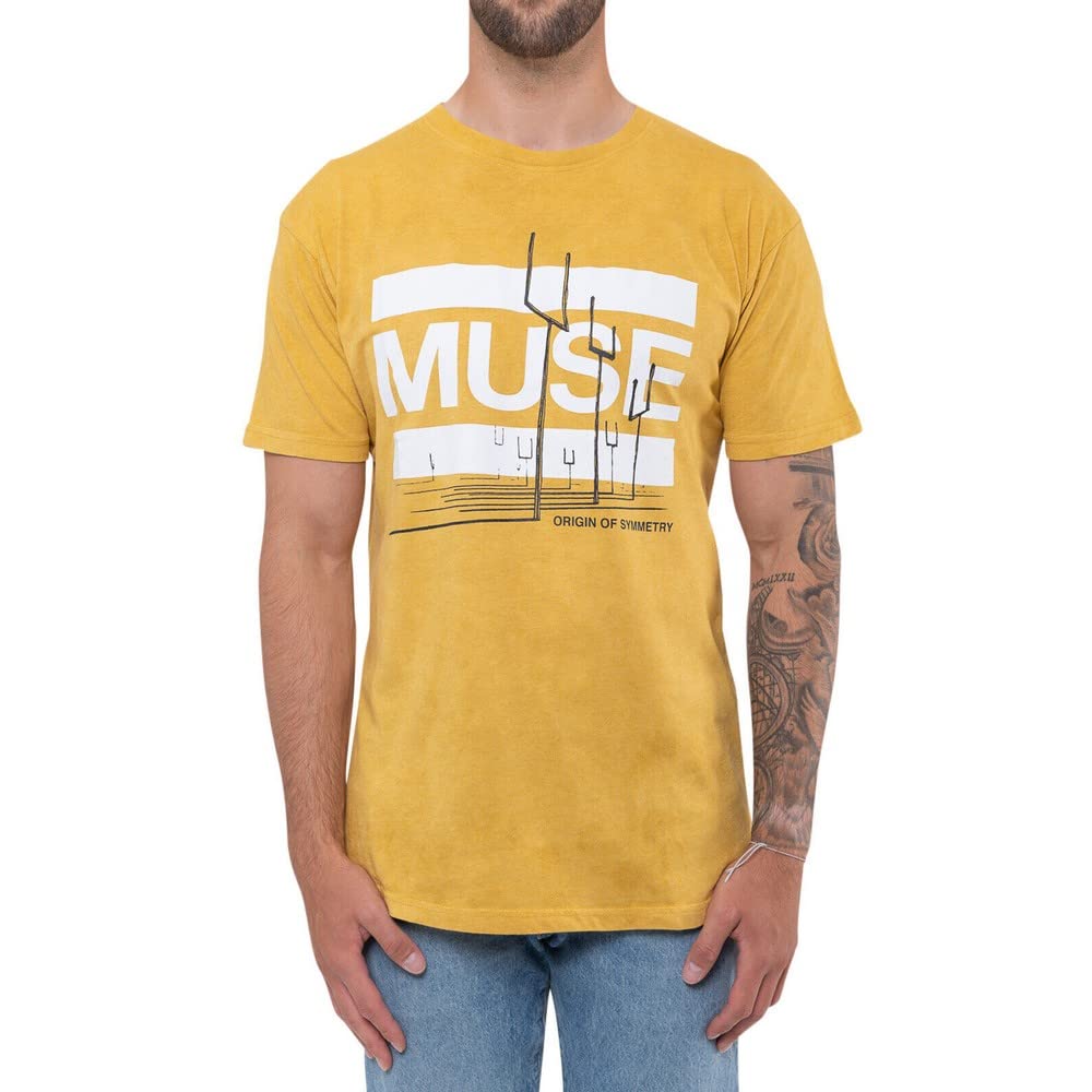 Muse T Shirt Origin of Symmetry Official Mens Orange Yellow Mineral Wash XXL