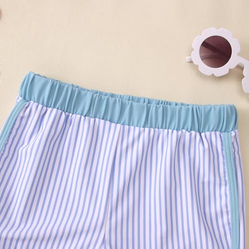 Image of GLIGLITTR Girls Rash Guard Swimsuit Set Long Sleeve Two Pieces Stripe Bathing Suits Kids Summer Beach Swimwear 7-12 Years