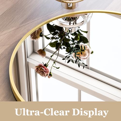 Image of HARRITPURE Arched Bathroom Mirror - 30 inchx40 inch Gold Large Wall Mounted Vanity Mirror Aluminum Alloy Frame Arch Wall Mirror for Living Room, Bedroom and Entryway