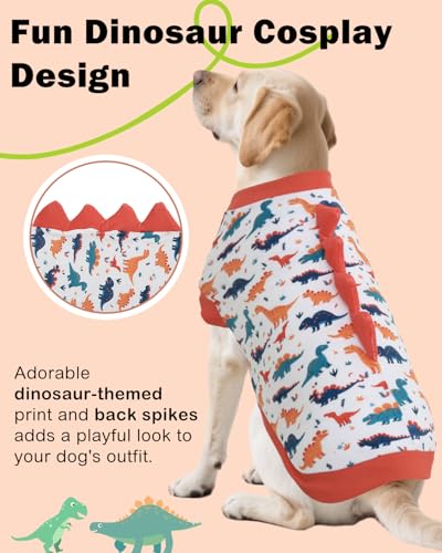 Image of CuteBone Dinosaur Costume Dog Shirt, Stretchy Velvet T-Shirt Clothes for Large Dogs, Soft & Breathable Pet Tee Outfit Pitbull Apparel for Daily Wear, Cozy Pullover Design Big Dog Fashion COSBX02-4XL