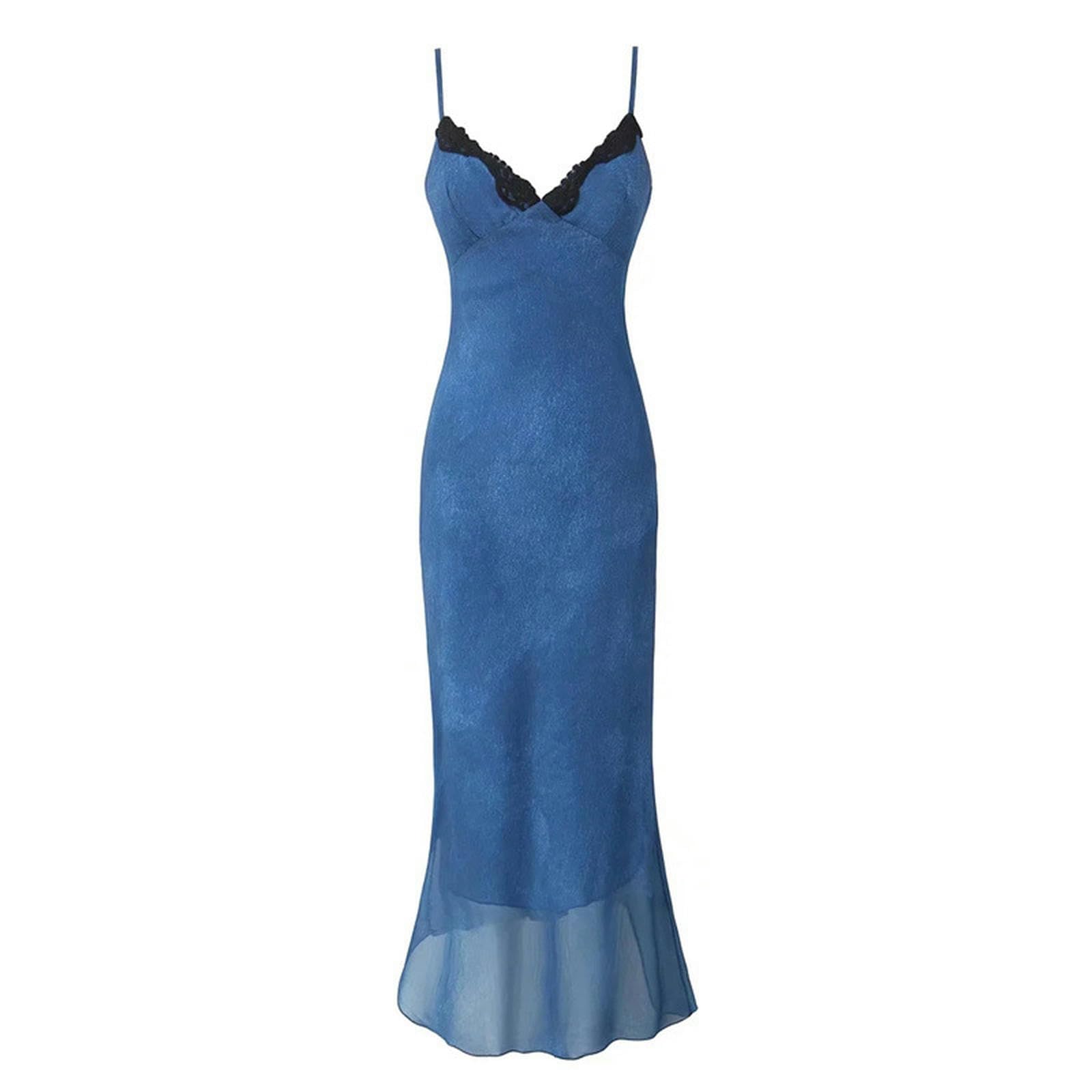 Robe d'été amincissante et longue à col en V avec bretelles fines