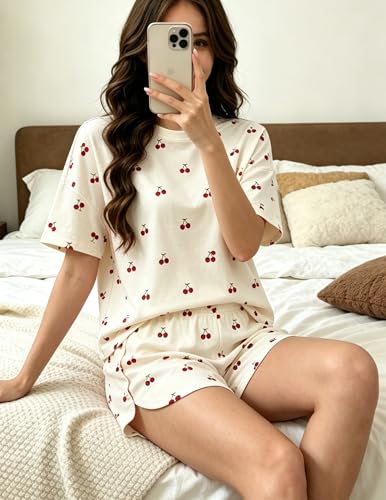 Image of Womens Pajama Sets Shorts 2 Piece Striped Matching Pjs Set Summer Split Soft Comfy Lounge Sleepwear