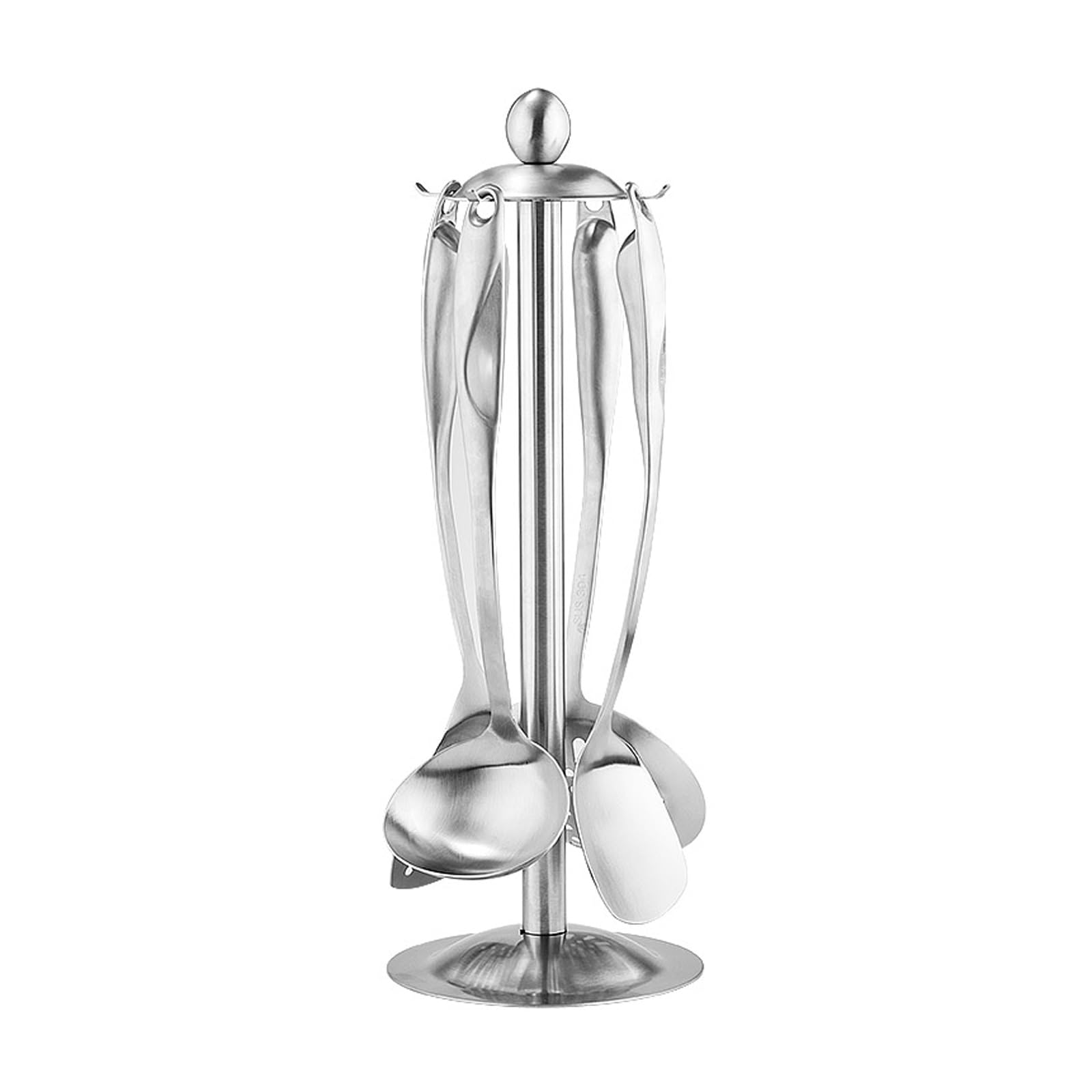 NGDFGR Stainless Steel Cooking Utensils Set With Holder,5-Pieces All Metal Kitchen Utensils,Kitchen Tools With Countertop Rotating Stand,