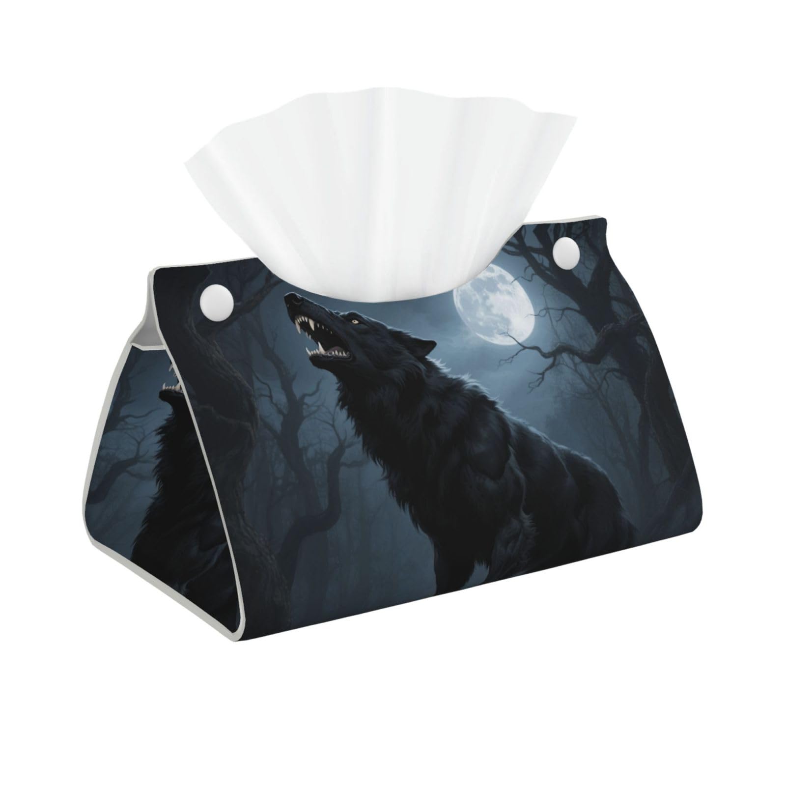Pu Leather Tissue Box Cover, Ferocious Howling Wolf Rectangle Tissue Case Covers Decorative Tissue Box Holder Waterproof Tissue Holder Organizer for Bathroom Home Office
