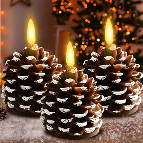 LUKIUP 3 Stück Led Flammenlose Tannenzapfen Kerzen Weihnachtsdeko, 3D...