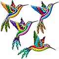 ZYP Metal Outdoor Wall Art Decor,3D Colorful Garden Birds Sculpture Outdoor Iron Hanging Decor Ornaments, Metal Hand-made Bird Wall Art Decorations for Fence Patio Balcony Living Room,Hummingbird