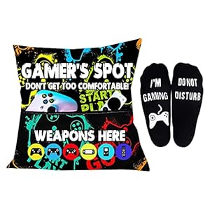 Gamer Gifts Pillow Cover Case 18×18 inch with Dual Pockets and Do Not Disturb I’m Gaming Novelty Socks, Gaming Room…