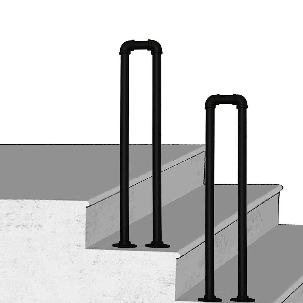 Poręcz schodowa balustradaPoręcze schodów w pomieszczeniu 1 krok w kształcie litery U Matowe w kształcie litery U Czarne przejściowe szyny schodowe z zestawem instalacyjnym do kroków na zewnątrz lub krytych-95 cm.