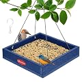 Kingsyard WPC Composite Platform Bird Feeder for Outside, Heavy Duty Hanging Tray for Mealworms & Seeds, 3.5 lbs Large Capacity, Weatherproof Recycled Plastic Material, Easy to Clean, Blue