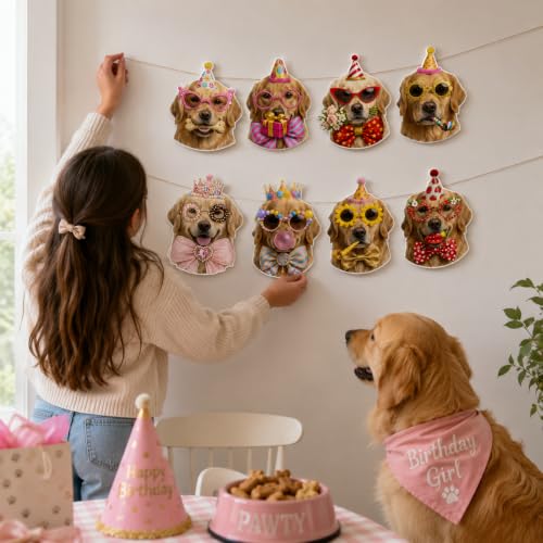 Image of Golden Retriever Birthday Banner, Dog Party Decorations Garland