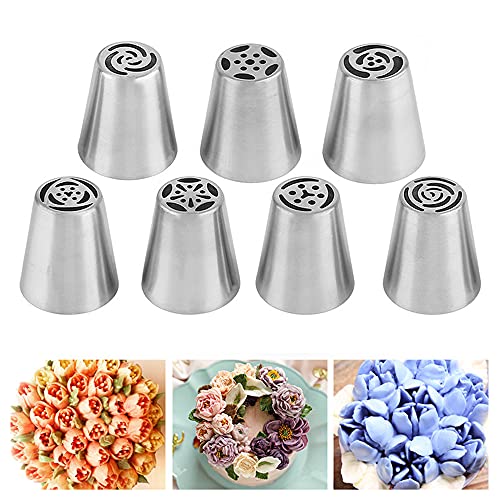 Genrich 7 Pcs Russian Piping Tips Cake Decorating Set,Flower Shaped Frosting Nozzles Kit,Baking Supplies for Cookie Cupcake Decorating Kit Genrich 7 Pcs Russian Piping Tips Cake Decorating Set,Flower Shaped Frosting Nozzles Kit,Baking Supplies for Cookie Cupcake Decorating Kit