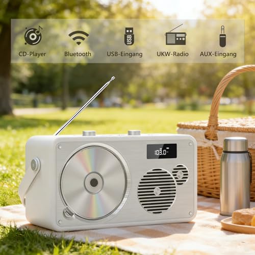 Enceinte Bluetooth rétro en cuir pour salon avec lecteur CD portable et FM