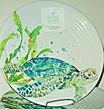 Sigrid Olsen Home Sea Turtle Melamine, Watercolor Design, Rippled Texture, White (Sea Turtle, Dinner Plate, 2pk)