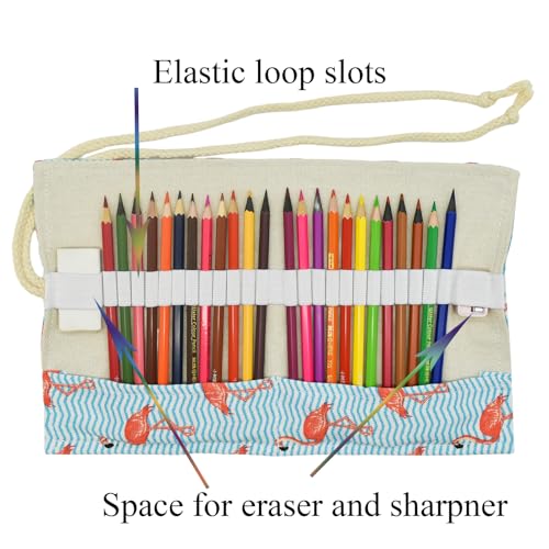 Lopenle L-U245 Flamingo Pattern Colored Canvas Pencil Case Roll Wrap Holders Roll Up Pencil Bag thumb #1