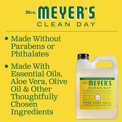 Image of MRS. MEYER'S CLEAN DAY Hand Soap Refill, Made with Essential Oils, Honeysuckle, 33 fl. oz - Pack of 6