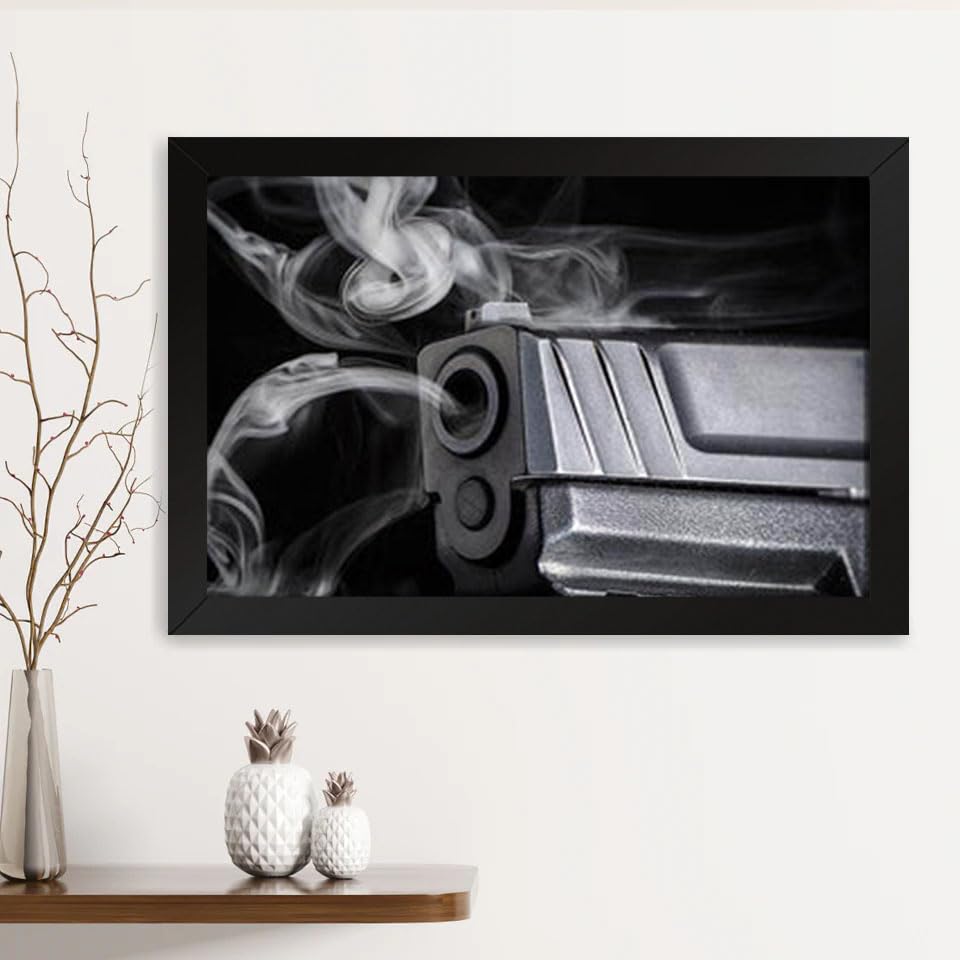 GADGETS WRAPGADGETS WRAP Printed Photo Frame Matte Painting for Home Office Studio Living Room Decoration (14x11inch Black Framed) - Shots Fired