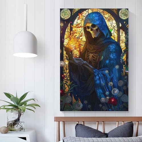 Cadeau d'anniversaire pour femme avec la décoration murale en vitrail Faucheuse POLIUAWS