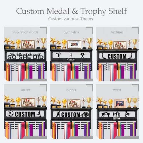 Image of Personalized Medal Holder with Name Display Rack for Awards Ribbons - Metal Custom Sports Race Plaques Hanger for Wall Mount Hold Up 63 Medal Hanger Display for Athlete Boy Girl Kid