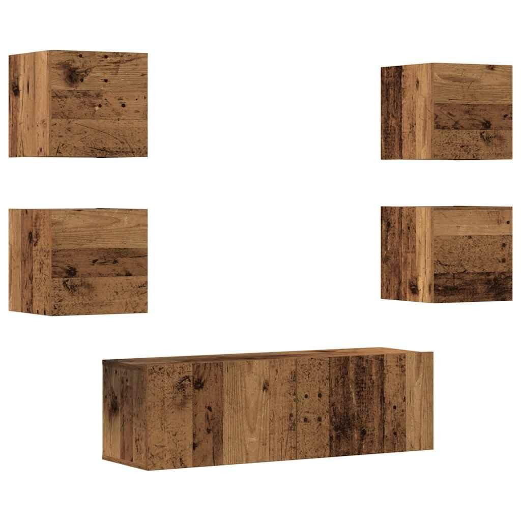 Lot de 5 meubles TV muraux aspect bois vieilli